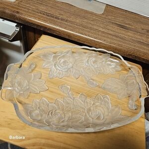 Vintage Studio Nova "Winter Rose" Elegant Clear Floral Glass Serving Tray